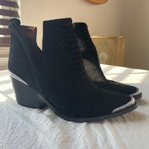 Jeffrey Campbell Black Suede snake print bootie